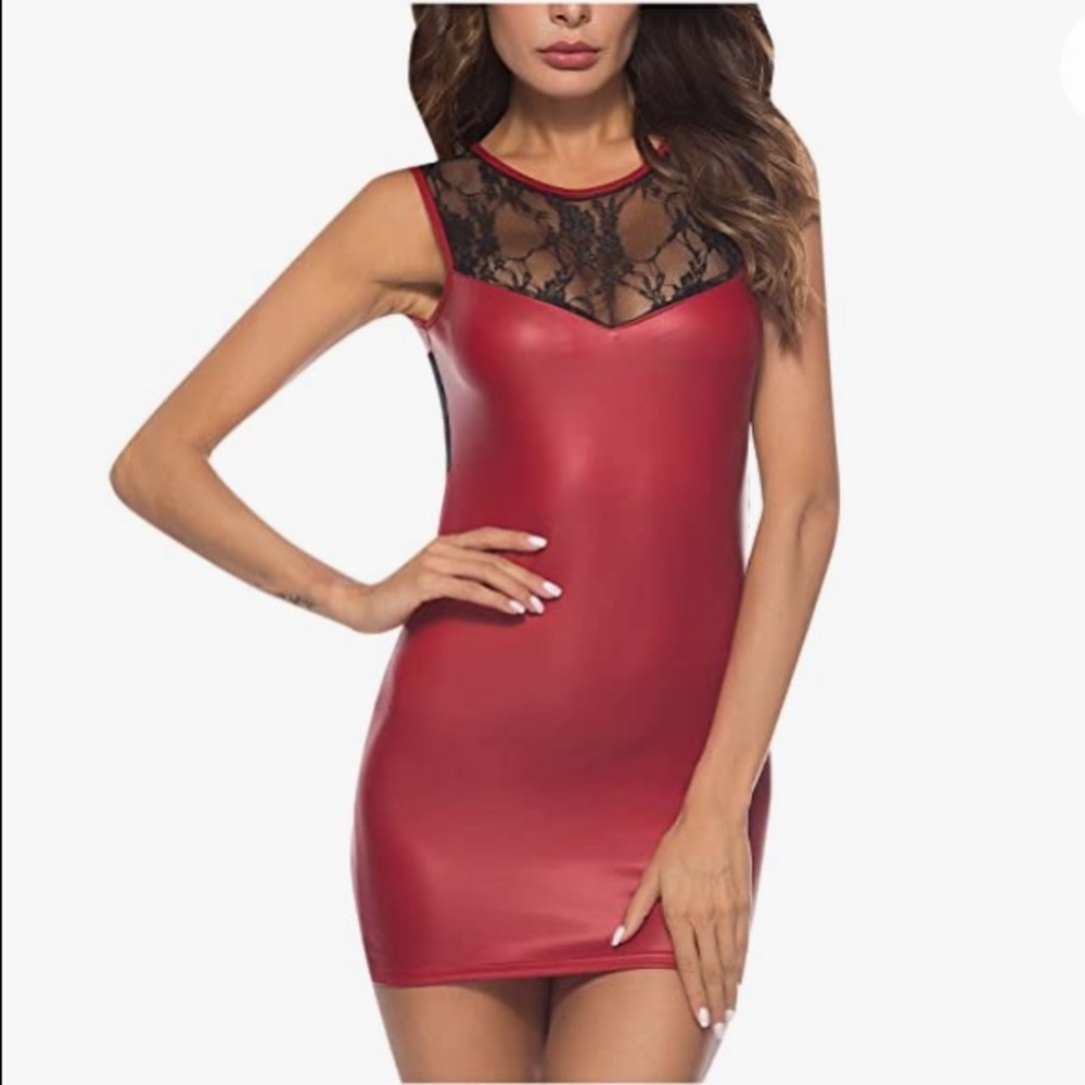 Faux Leather Midi Dress Fashion Bodycon Sexy Cocktail Club Party Dress (BNIP)